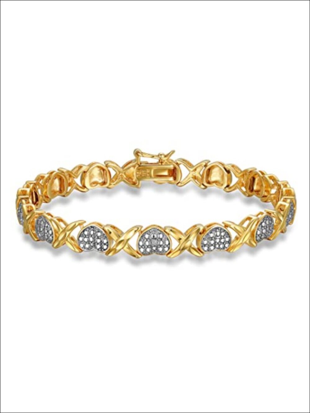 Sterling Silver 18K Gold Plated Heart CZ Tennis Bracelet Women